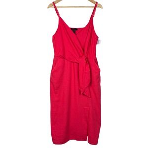 Ellen‎ Tracy Coral Linen Blend Sleeveless Tie Midi Dress XL Chain Straps